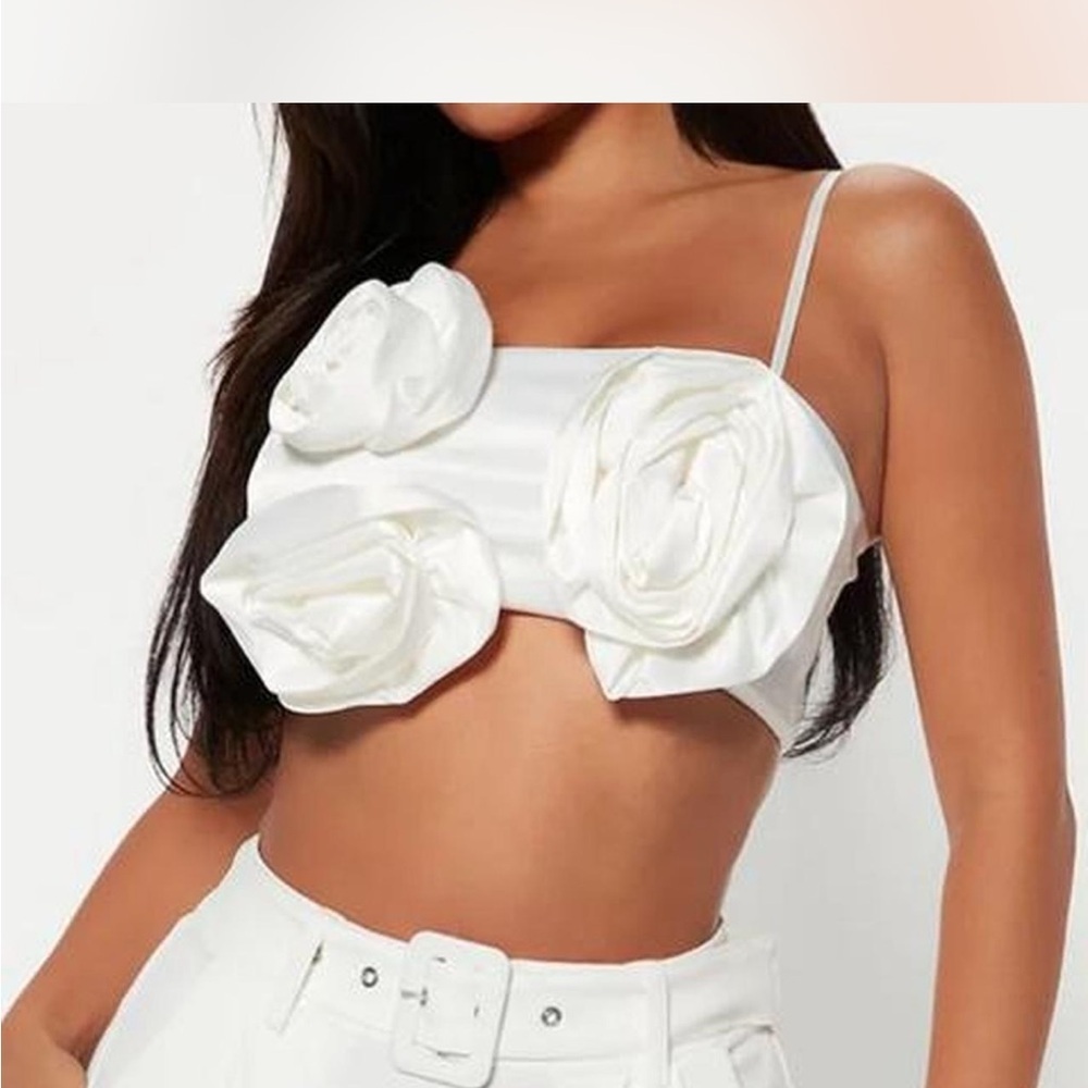 Fashion Nova White Floral Embellished Crop Top